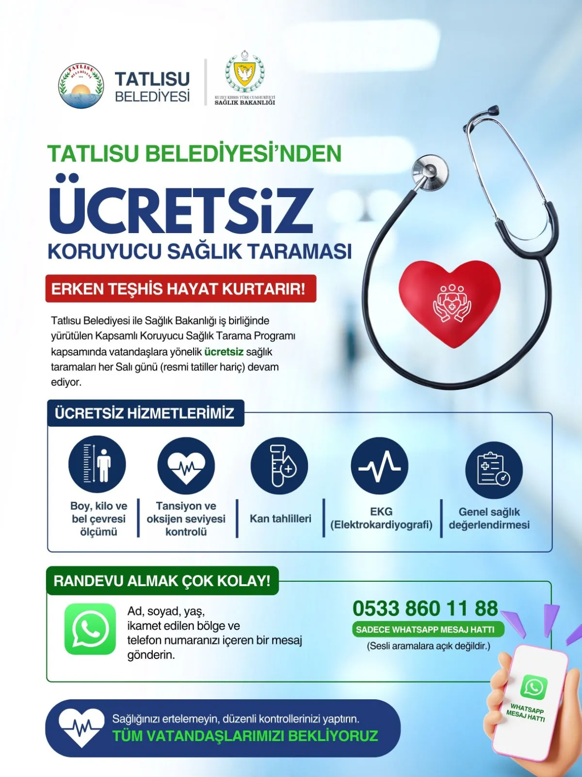 Tatlısu Belediyesi'nin ücretsiz sağlık taramaları devam ediyor